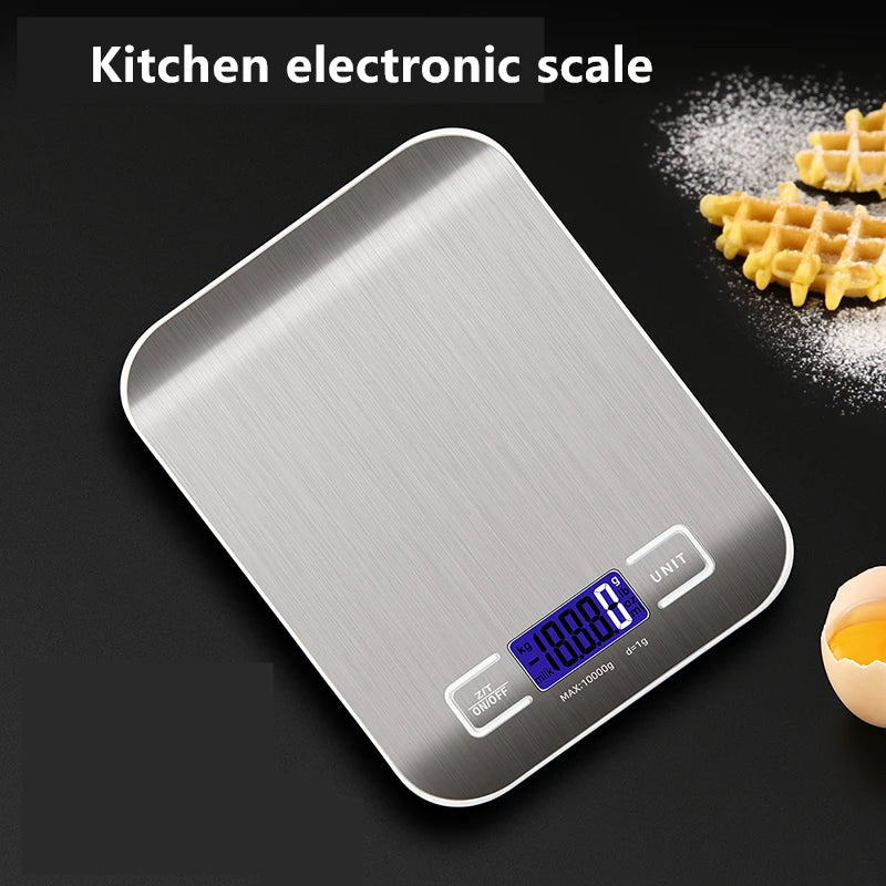 Digital Kitchen Scale LED Display 10kg/1g Stainless Steel Panel Electronic Scales Home Jewelry Food Snacks Weighing Baking Tools Qme silvery 10Kg