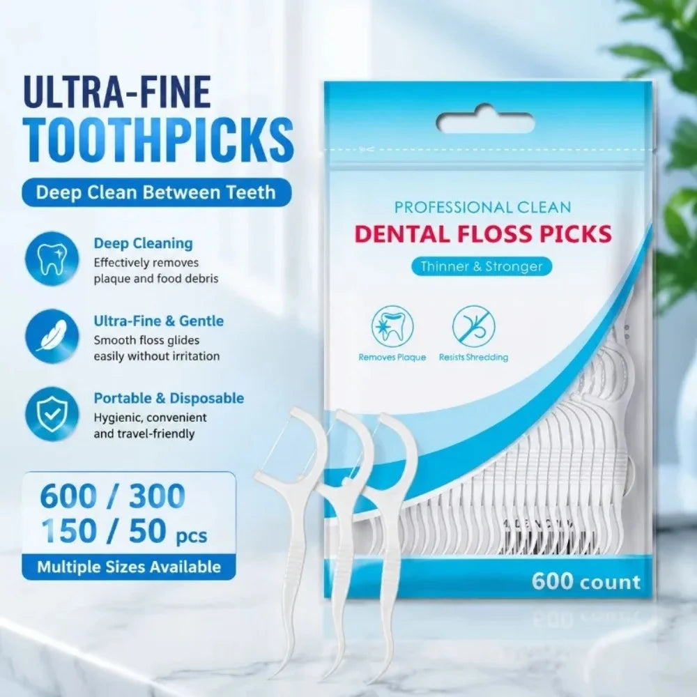 50pcs Polymer Dental Floss Picks Combine Plastic Handles Fine Cleaning Threads Lightweight Portable Design for Daily Oral Care Qme