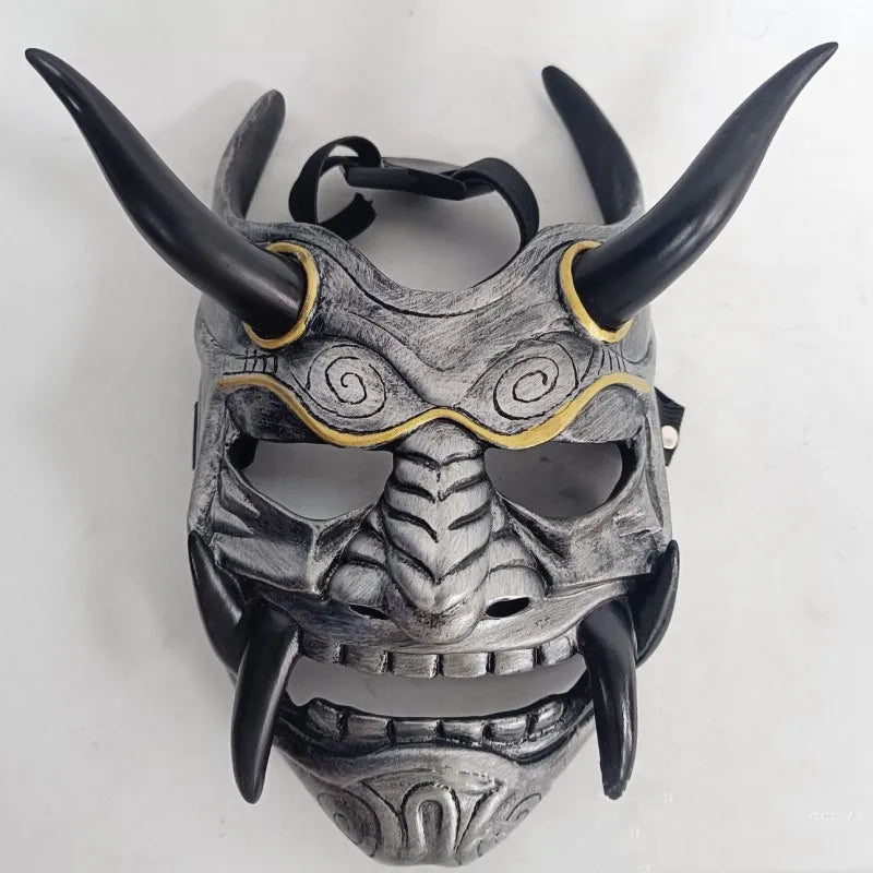 Japanese Horror Legend Hannya Resin Latex Mask Cosplay Ghost Demon Samurai Noh Kabuki Red Prajna Halloween Masquerade Party Prop Qme Resin Silvery