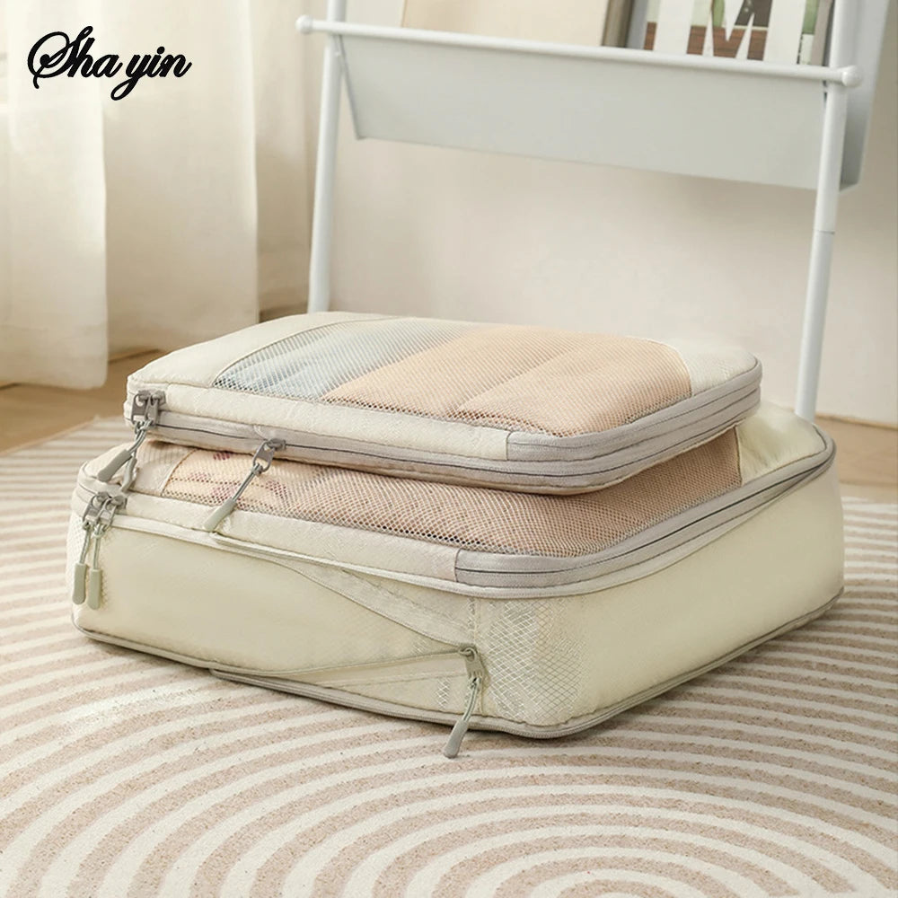 Packaging Clothes Compressed 5 Piece Set For Changing Laundry, Toiletries, Cosmetics Luggage Travel Storage Organizer Bag Qme