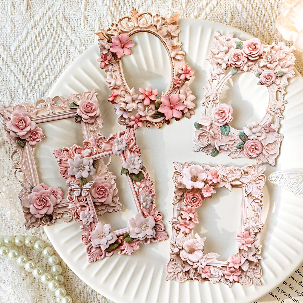 TIANZI 10 pcs Relief Retro Frame hollow-out Flowers Picture Frame Gorgeous Relief Hand Tent DIY Decorative Collage Material Qme