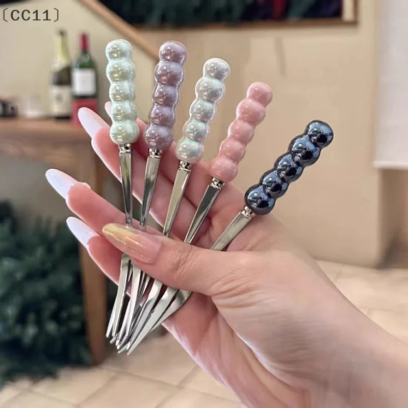 CC113Pcs Stainless Steel Dinner Fork Long Handle Table Forks Korean Qme