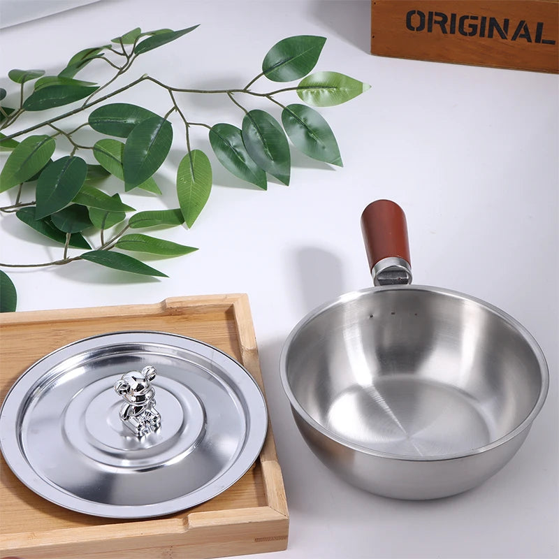 Single-person Heat-resistant Stainless Steel Pot Wood Handle Kitchen Qme