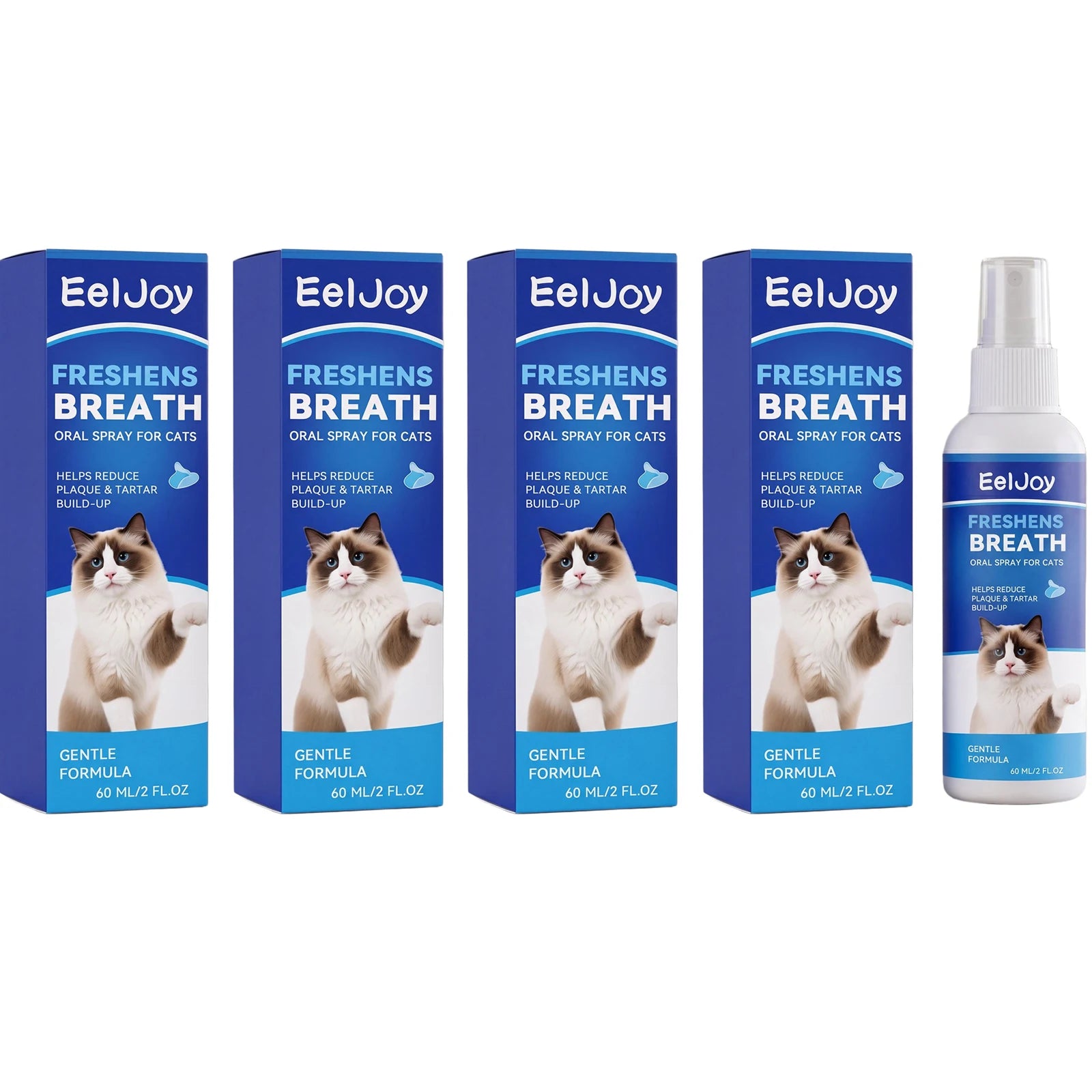 Cat Oral Care Spray Remove Plaque Reduce Tartar Build‑up Eliminate Bad Breath Easy‑to‑use Gentle Formula Mouth Cleaning Solution Qme 4 x 60ml Boxed