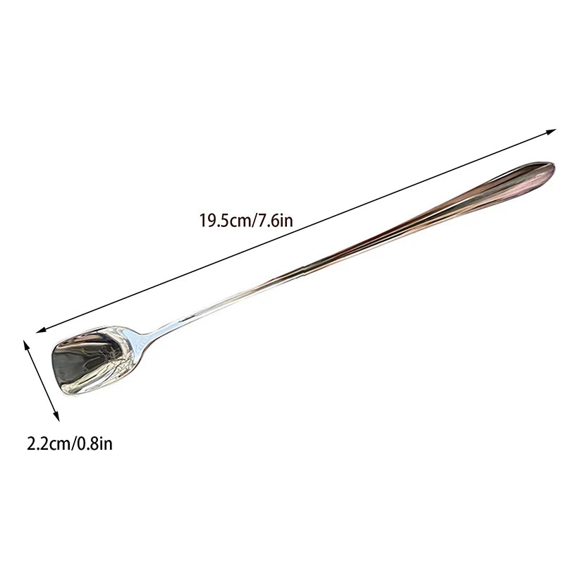 Stainless Steel Long Handle Round Spoon Golden Dinner Stirring Qme A1 Silver