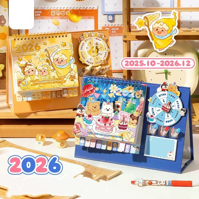2026 Desk Calendar Multifunctional 3D Rotating Desktop Cartoon Horse Qme