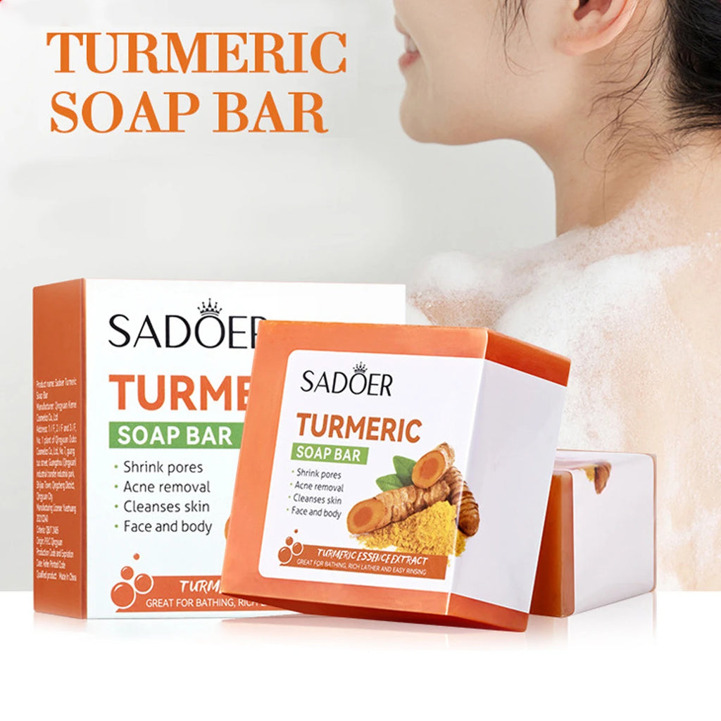 Turmeric Soap Bar Shrink Pores Remove Acne Cleanse Skin Smooth Face Qme