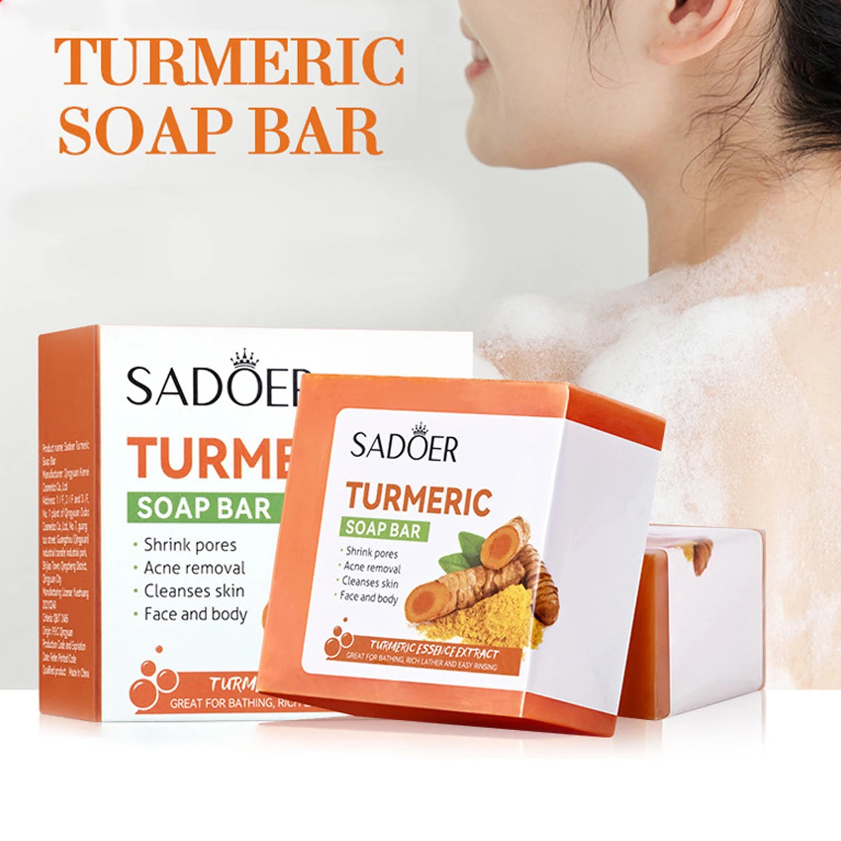 Turmeric Soap Bar Shrink Pores Remove Acne Cleanse Skin Smooth Face Qme