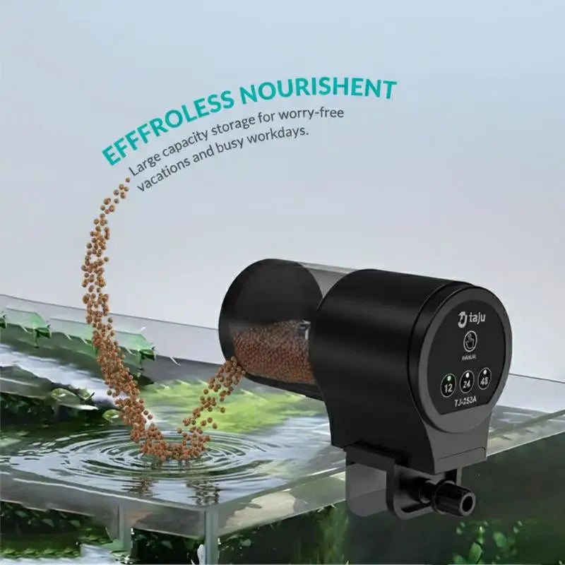 Automatic Fish Feeder Timer IP66 Waterproof Auto Tank Capacity Food Qme