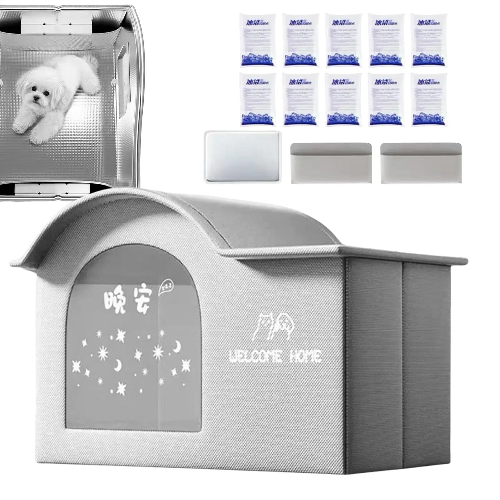 Pet Cooling House Cat Dog Cooling Foldable Tent Insulated Kitten Shelter for Outdoor Indoor Camping Patio Beach Balcony Bedroom Qme