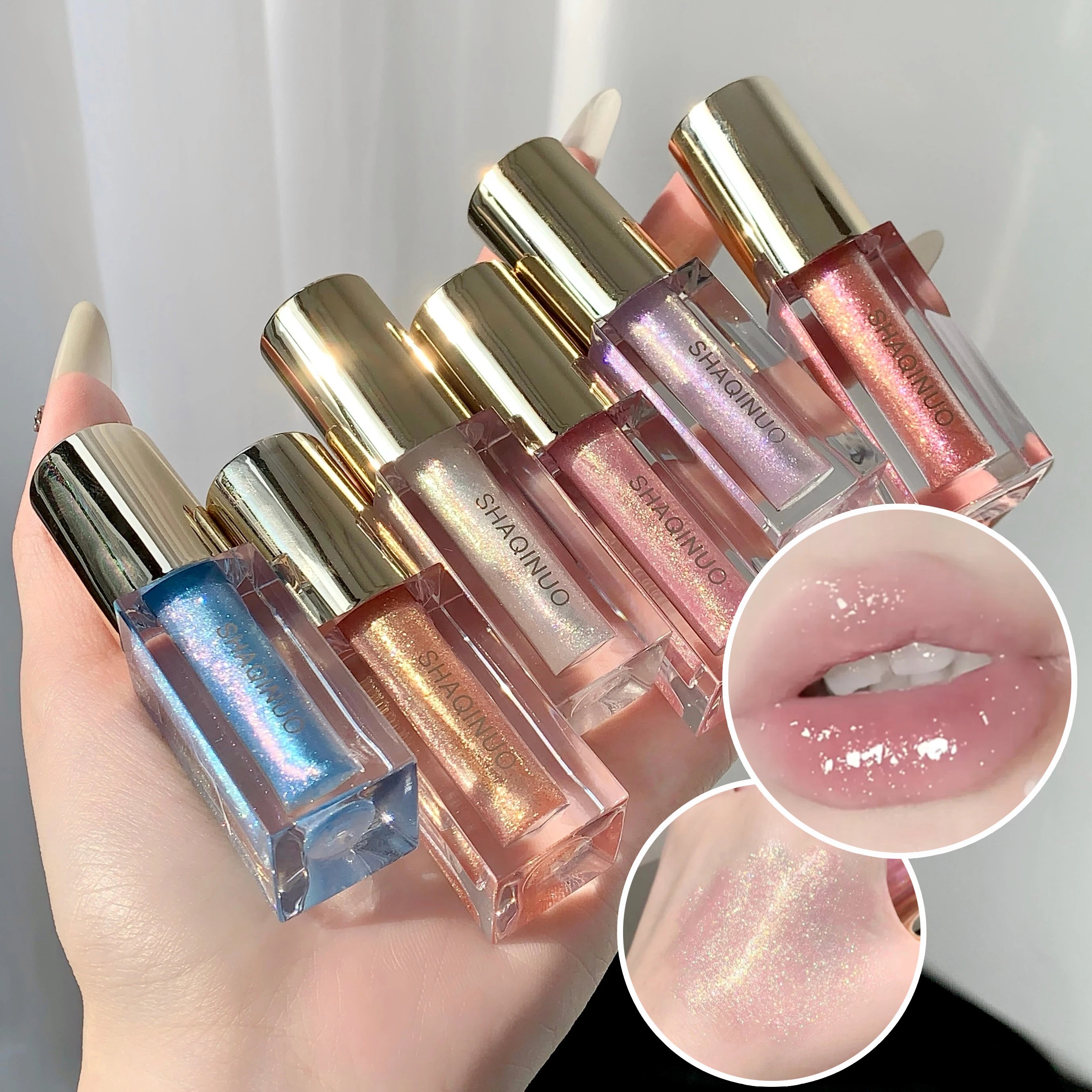 SHAQINUO Glittering Mirror Lip Glaze Watery Shimmering Light Gloss Qme