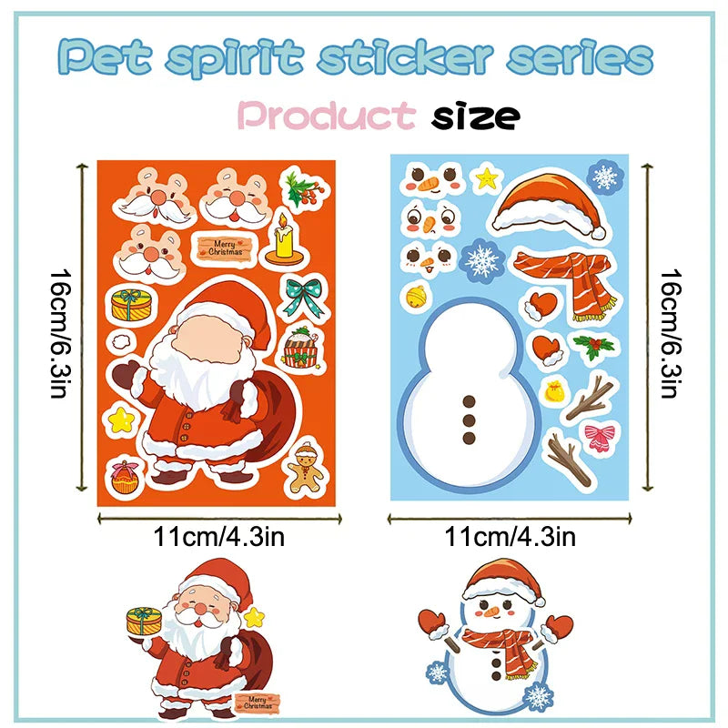 Christmas Puzzle Stickers Make Face Santa Claus DIY Waterproof Kids Qme