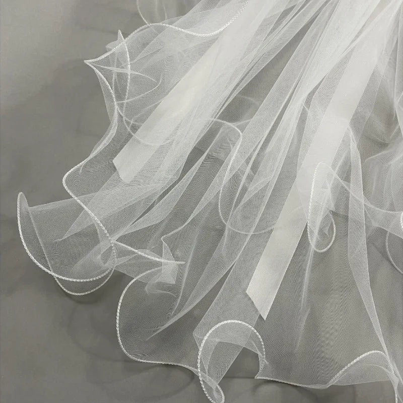 Bridal Veil Bachelorette Party White Bow Wedding Veil Elegant Tulle Layer Hair Clip for Women and Girls Qme