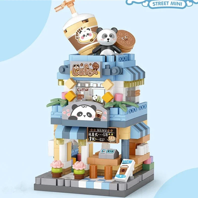Restaurant Dessert Coffee Pet Fruit Store Street View Food House Building Blocks Kit Girls Bricks Model Kids Boy Toy Child Gifts Qme Opp bag 3