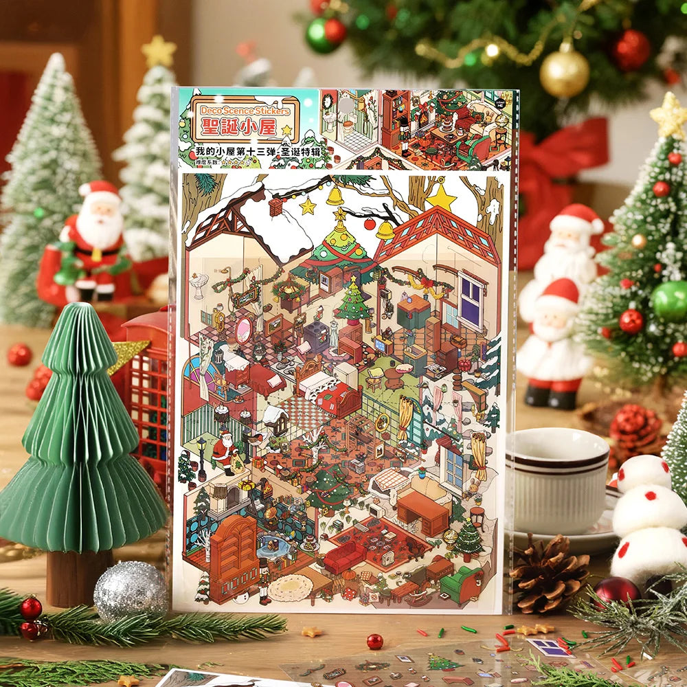 4sheets/bag My Cottage Series Happy Christmas Theme Jumbo 2.5D PET Diorama Stickers for Scrapbooking DIY Frame Collage Qme