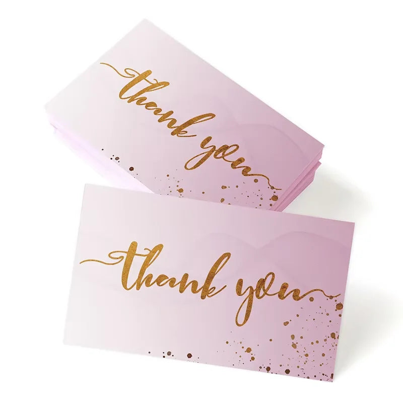 50pcs/ Pack Gold Textured Thank You Cards, Suitable For Weddings, Business, Party Invitations, Holiday Cards Qme 50pcs pink