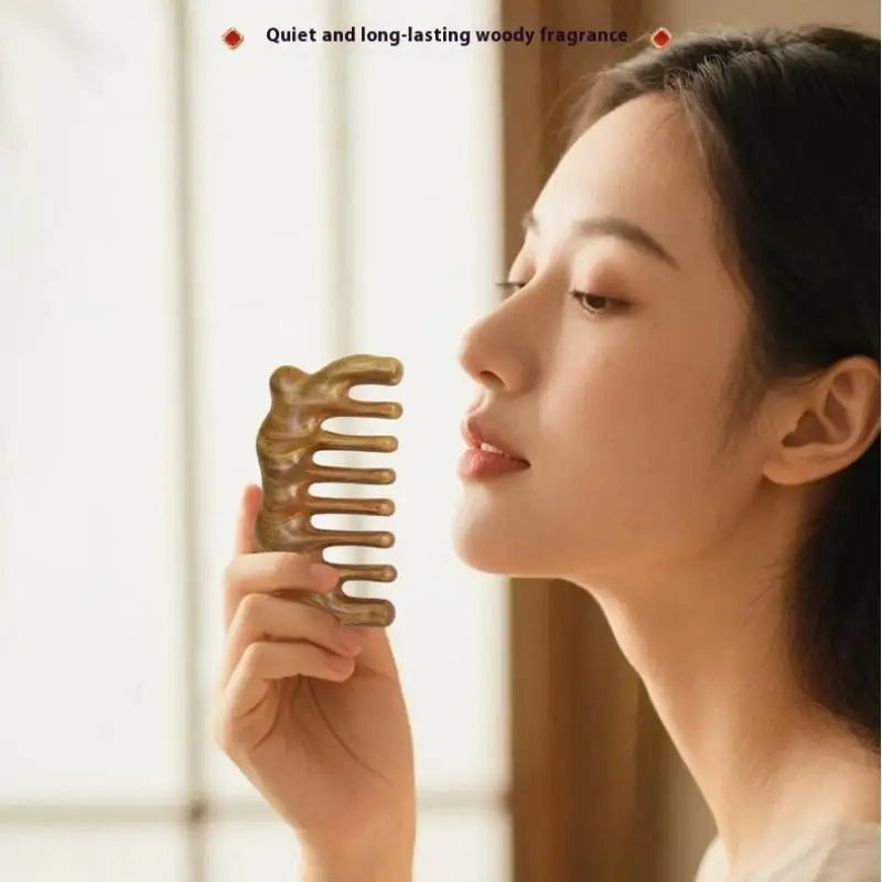 Sandalwood Wide Tooth Guasha Scraping Body Massage Wood Meridian Comb Qme