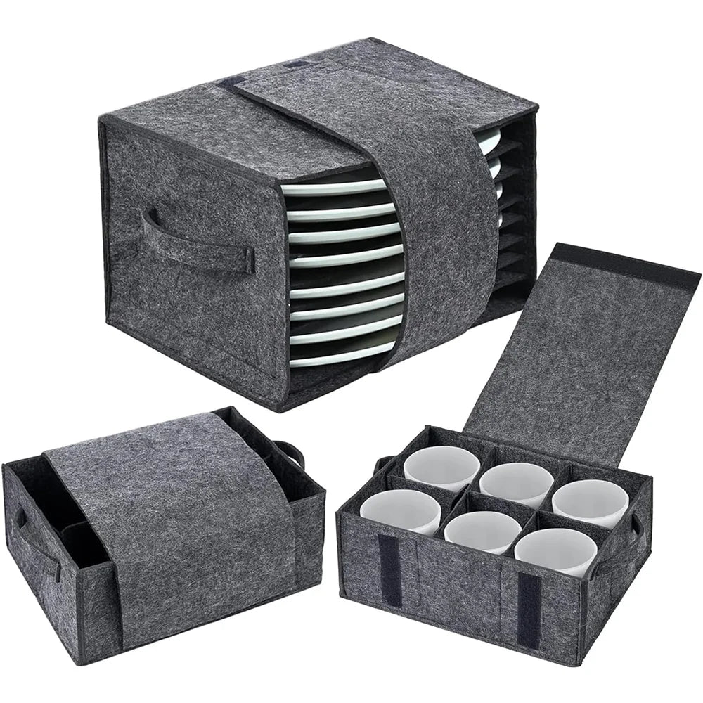 Felt Plate Dish Cup Storage Bag Holder Thicken Camping Tableware Containers Motorhome Kitchen Cupboard Layered Organization Qme
