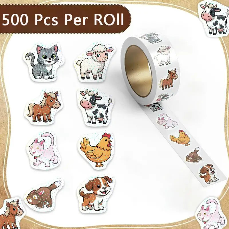 Cute Animal DIY Decals Roll Cartoon Self Adhesive Stickers Kids Qme A1