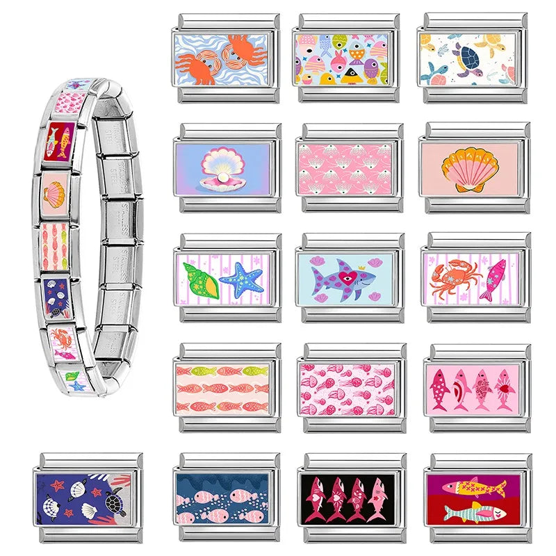 Dropshipping Wholesale Crabs Pattern Fish Shell Whale Italian Charm Links Fit 9mm Stainless Steel Bracelet DIY Making Gifts 2026 Qme