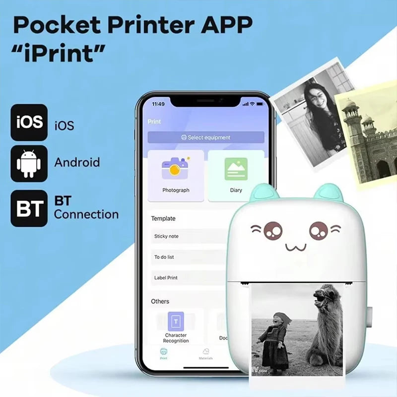 58mm Mini Portable Thermal Printer Wireless Bluetooth Mobile Pocket Photo Printer Memo Wrong Question HD Printing With USB Cable Qme