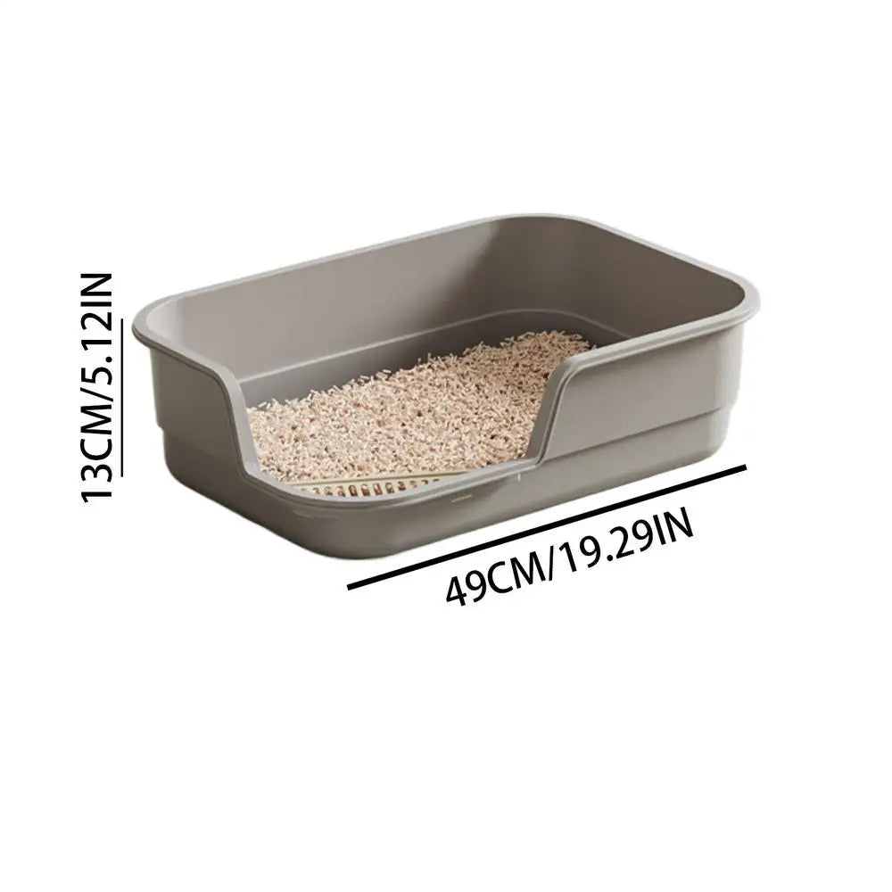 Cat Box Semi-Enclosed Easy Clean with Scoop Open Top Semi Enclosed Litter Box for Cleaning Odor Control Indoor Office Dorm Qme Gray