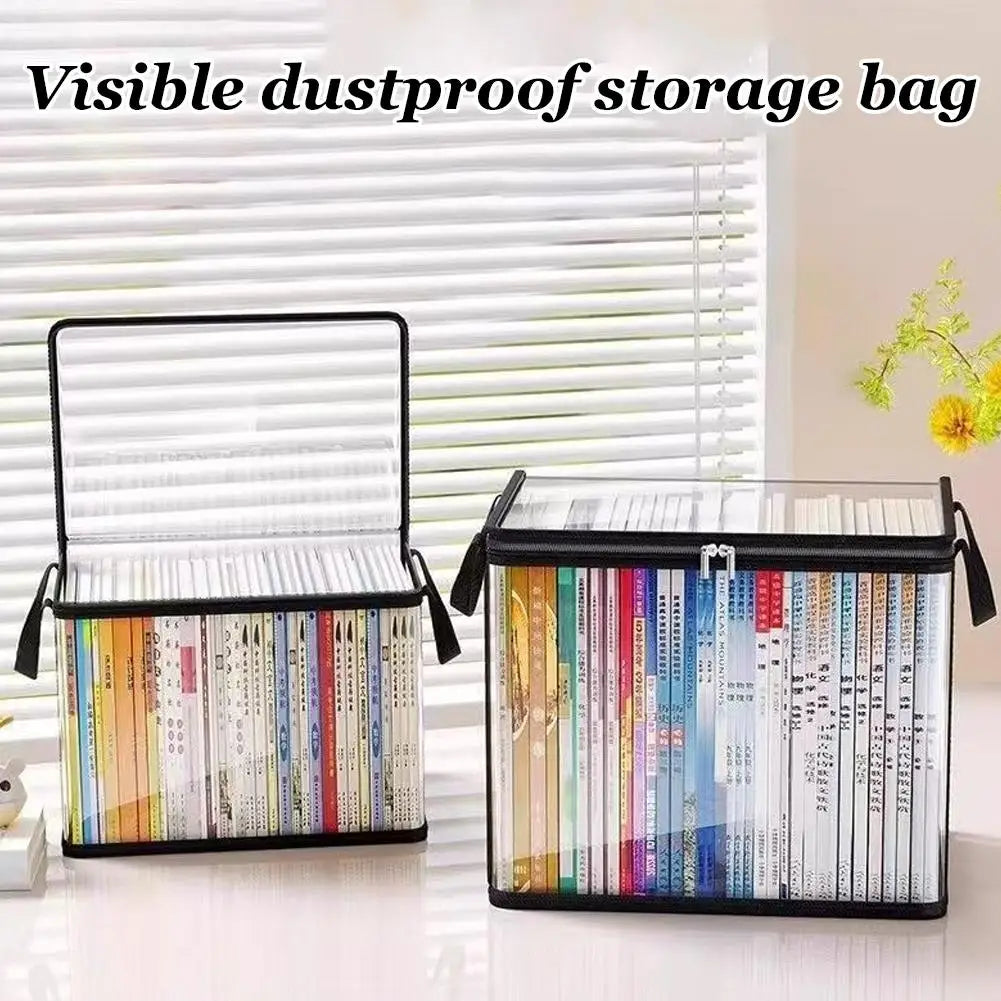 Foldable Waterproof Book Storage Box, Large Capacity Book Organizer for Students Home School Dormitory, Portable PVC Book Bag Qme