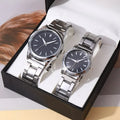 2 pçs moda casal relógios de luxo das mulheres dos homens simples banda aço relógios quartzo reloj mujer (sem caixa) Qme silver