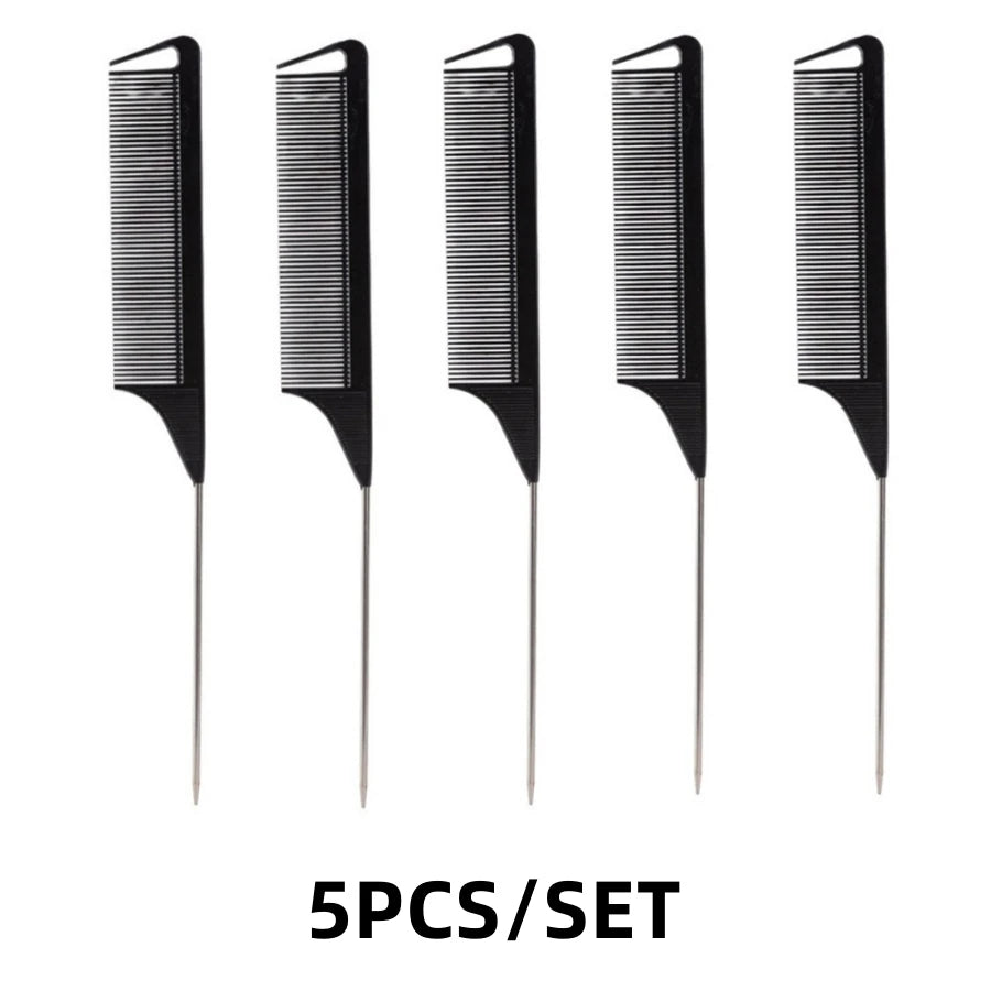 5PCS/12PCS Professional Candy Color Hair Styling Pointy Tail Comb for Wig, Partition, Braid, Hair Dye, and Highlights Hair Tool Qme 5PCS Black