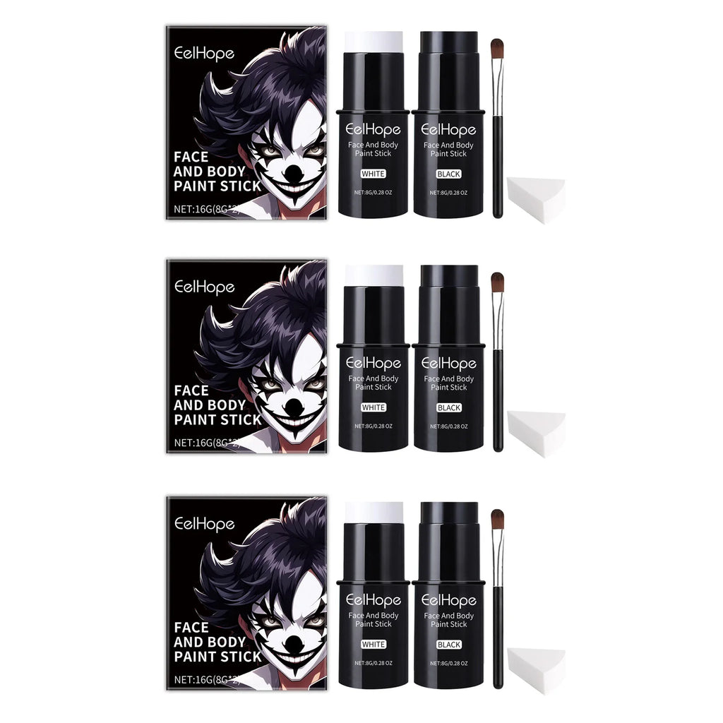 Halloween Black White Face Body Paint Kit Full Coverage Lighweight Foundation Clown Joker Makeup Festive Makeup Accessories Set Qme 3sets boxes