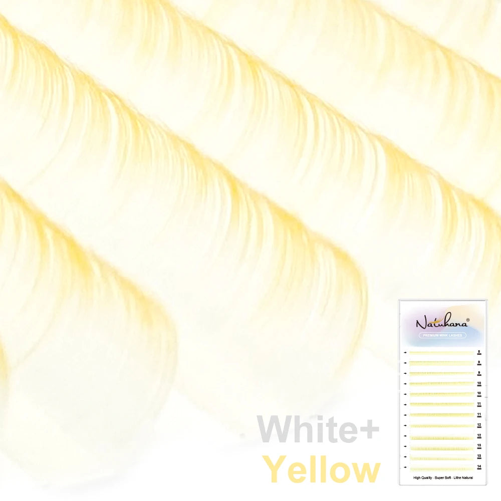 NATUHANA Cream Beige Individual Lash Clusters Mixed Lengths Soft Qme White yellow D 0.07mm|Mix