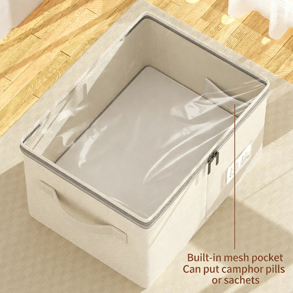 Portable Foldable Cotton Linen Fabric Storage Box Thickened & No Installation Needed for Bedroom Wardrobe Clothes Qme