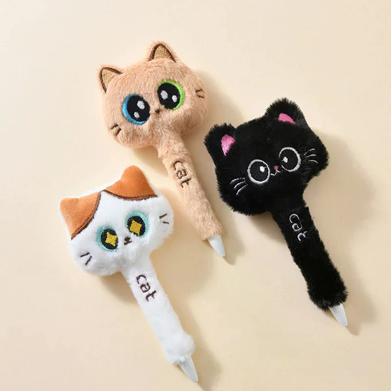 Creative Cute Cat Plush Gel Pens Black Quick-drying Click Pen School Qme