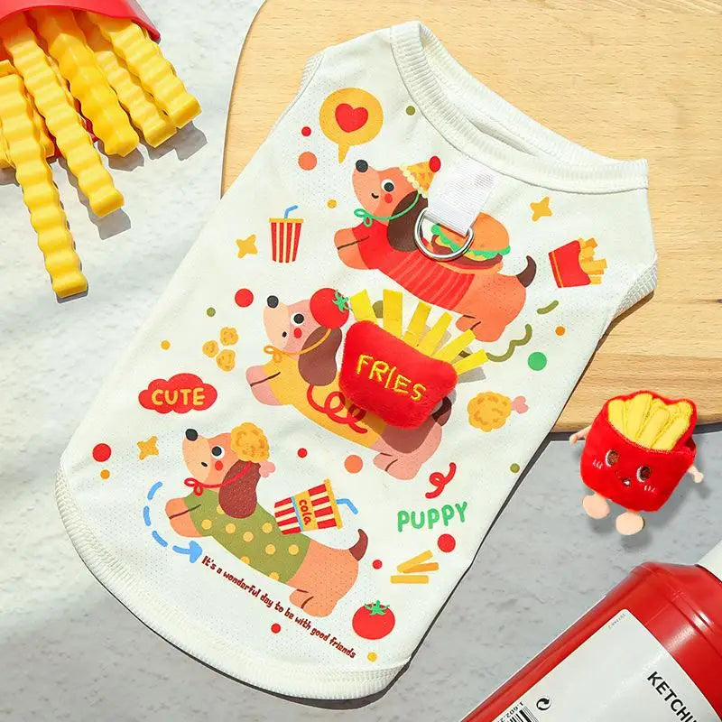 Printing Three-dimensional Burger Dog Summer Pet Dog Cat Thin Vest Ice Silk Sleeveless Breathable Pet Clothing Qme B XS（old）