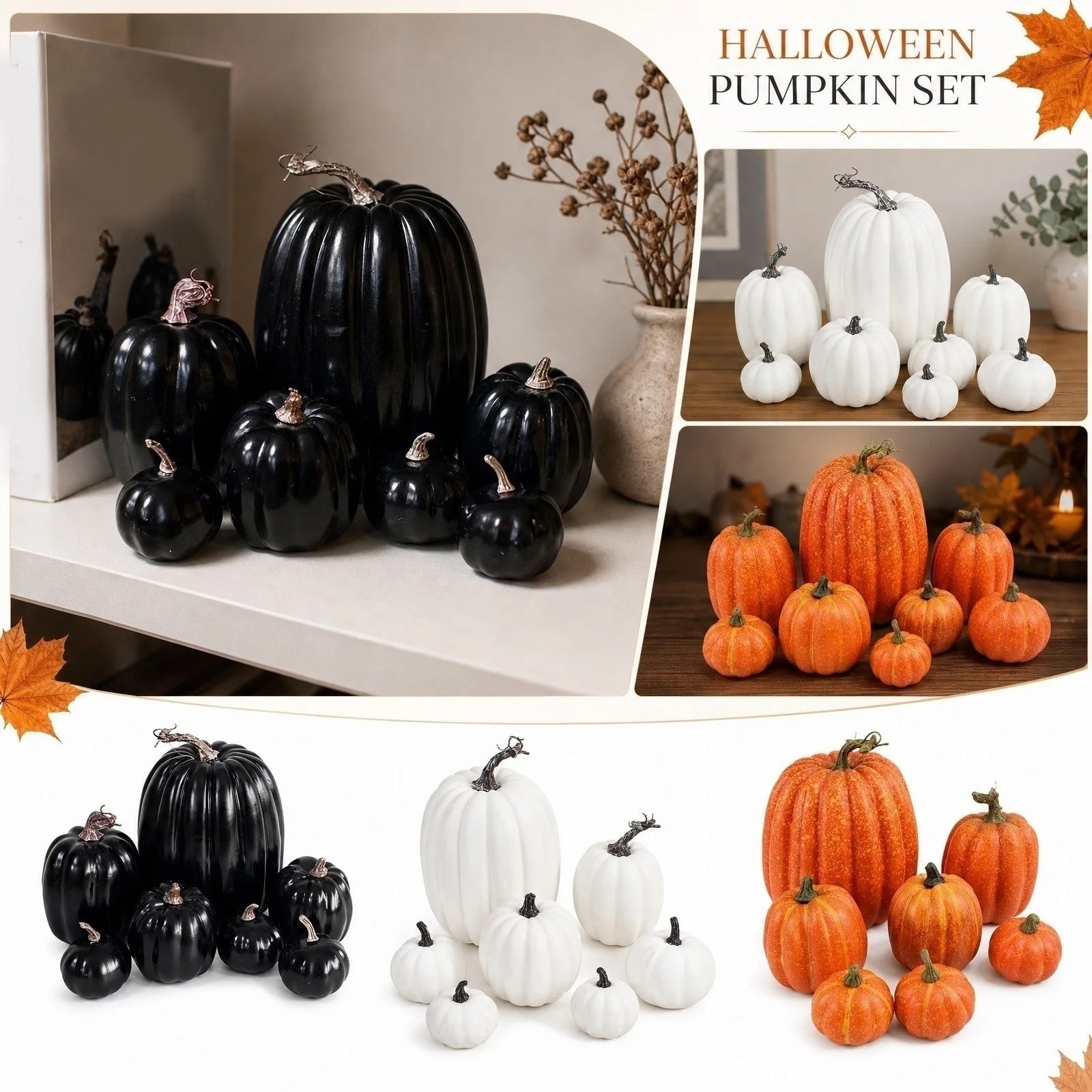 7Pcs Multi-size Halloween Fake Pumpkin Decorations Foam Artificial Vegetable DIY Party Autumn Home Thanksgiving Ornaments Qme