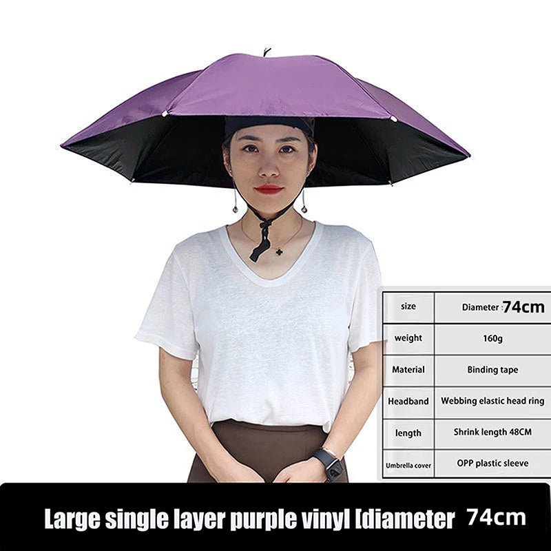 Anti-rain Headwear Brolly Cap Head Umbrella Elastic Band Waterproof Qme 77CM Sunscreen B