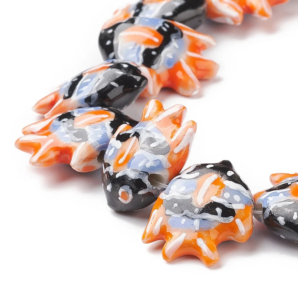 Pandahall 20pcs Handmade Porcelain Fish Beads, Multicolor Ceramic Beads 17-22x21-22x7-7.5mm with 2mm Hole for DIY Jewelry Making Qme Dark Orange