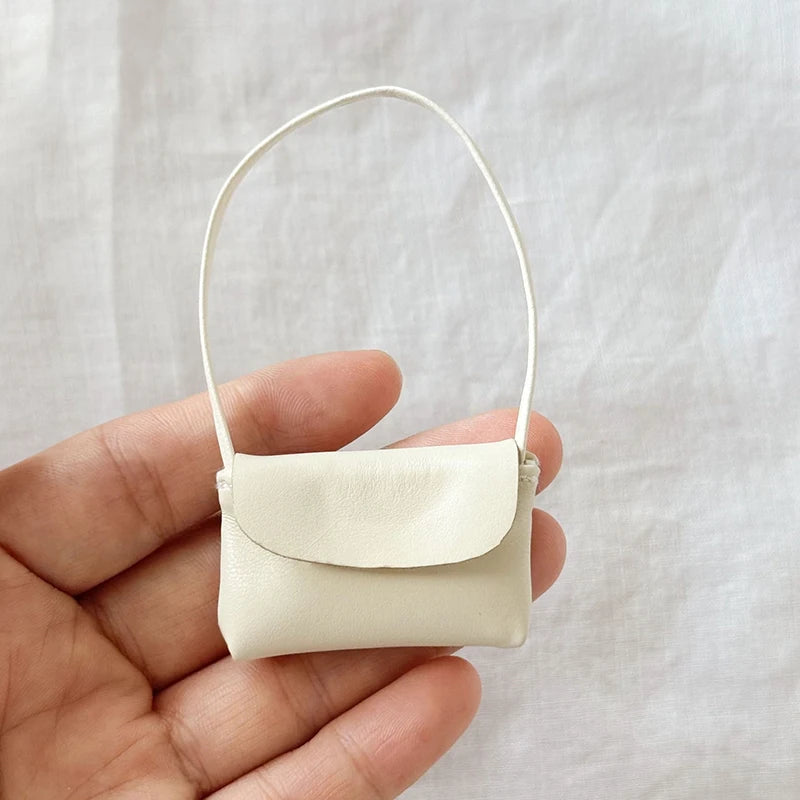 15- Doll Handbag Lady Leather Bag PU Purse Accessories Dollhouse Qme White
