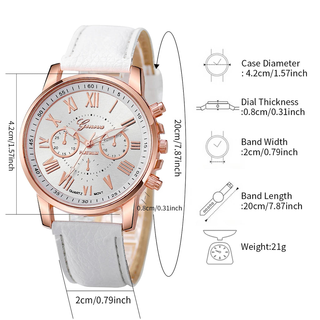 6 Pçs/set Relógio Feminino Moda Roma Dial Relógios de Quartzo Conjunto de Pulseiras (Sem Caixa) Qme