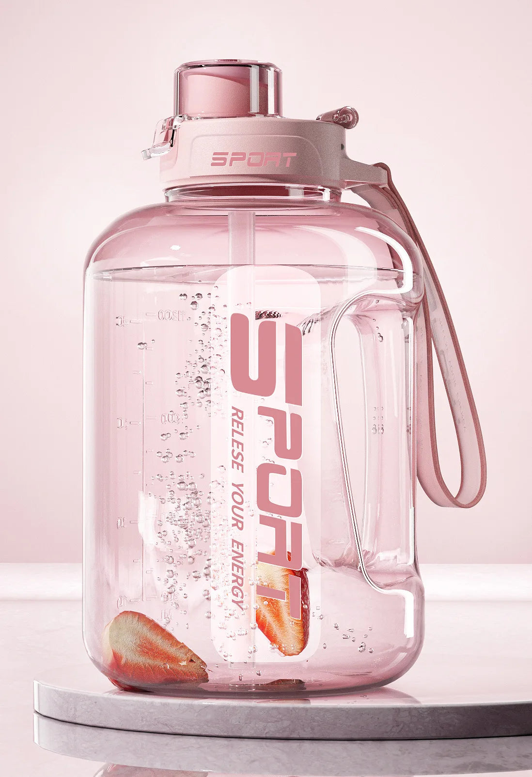 Extra Large Capacity Sports Fitness Straw Water Bottle Qme pink