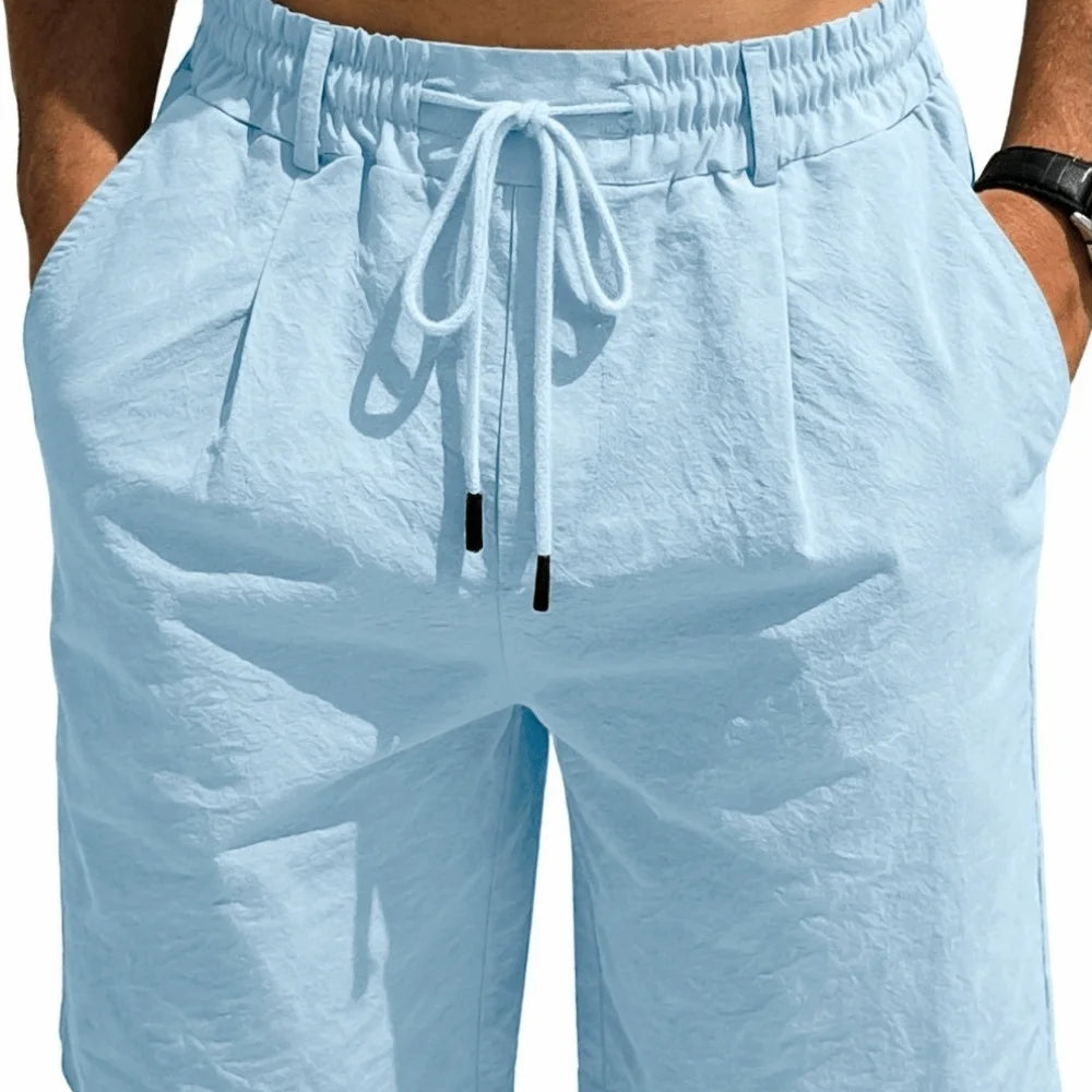Smooth Flexible Elastic Waist Men's Shorts Drawstring Lightweight Five Quarter Pants Loose Fit Quick Dry Sweatpants Streetwear Qme Blue XL