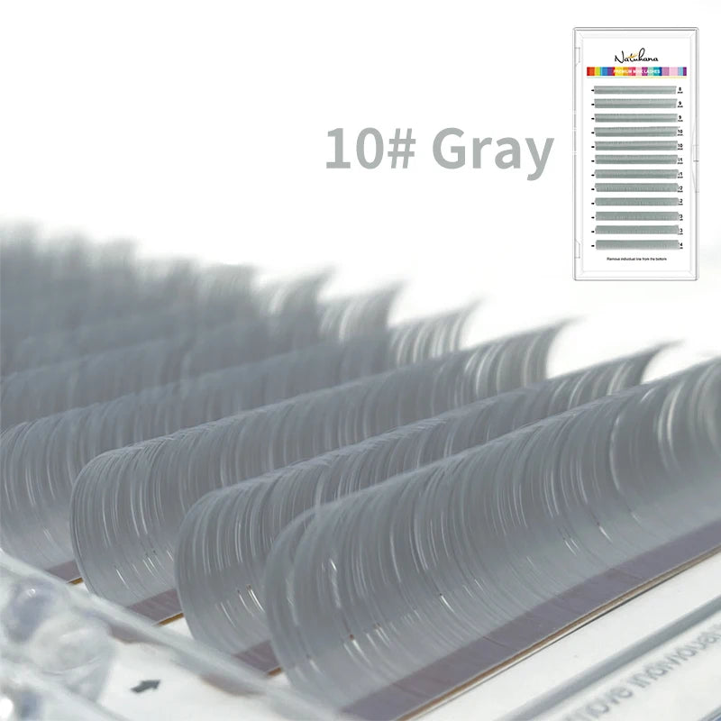 NATUHANA Dark Colored Eyelashes Extension Individual Natural False Qme Gray L 0.07mm|Mix