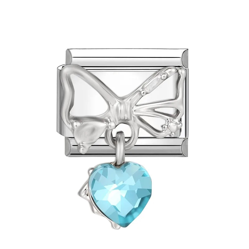 Y2k Italian Charm Silver Color Bracelet Series Blue Stars Zircon Bowknot Pearl Heart Hand Making DIY Chain Shiny Pendant Jewelry Qme Style 9