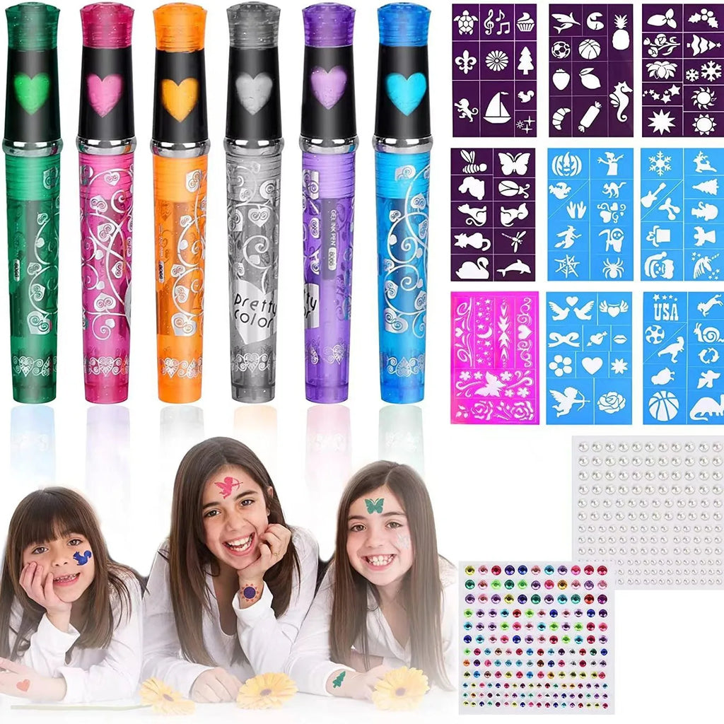 Mixed Temporary Tattoo Markers Washable Body Art Pens Rhinestone Qme 17pc