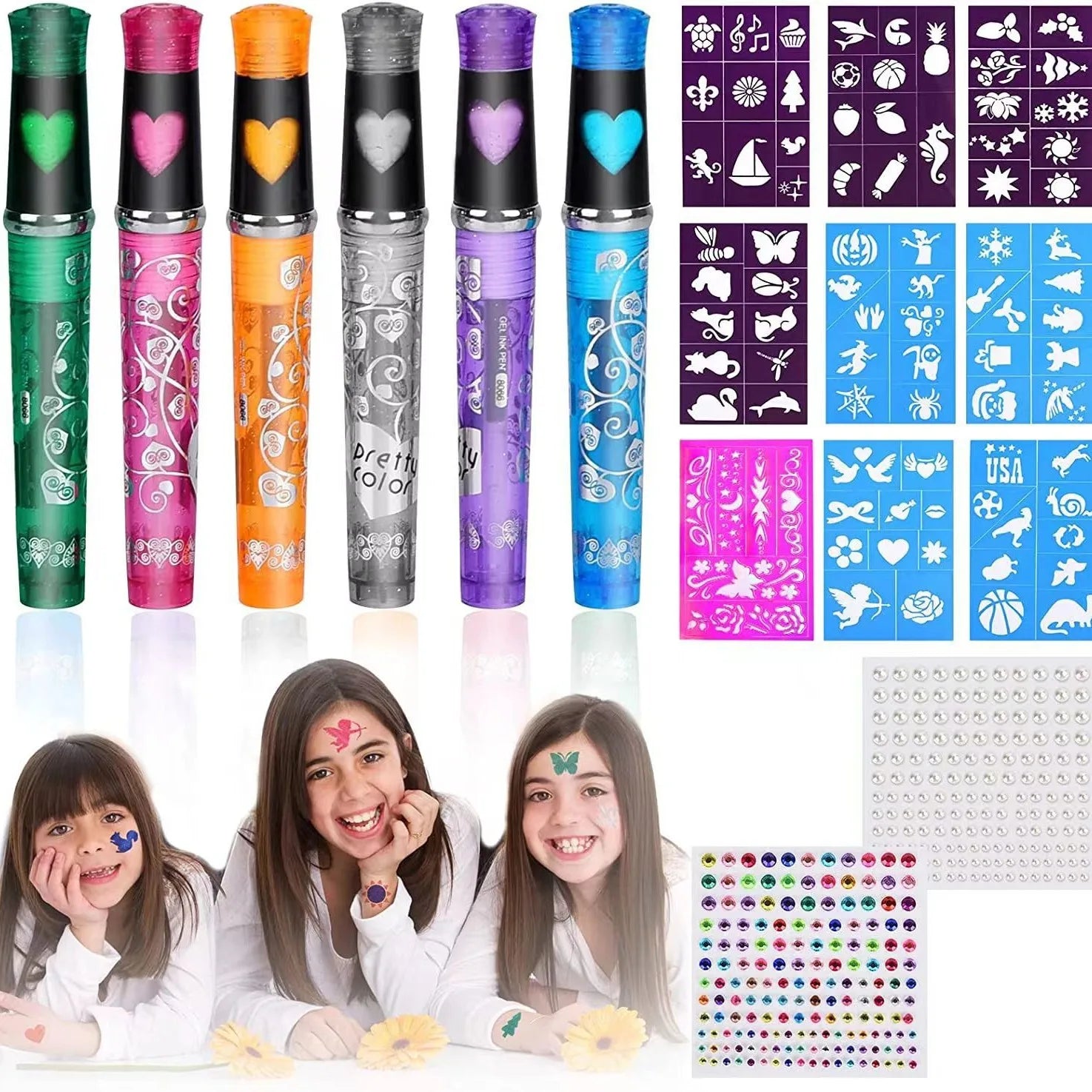 Mixed Temporary Tattoo Markers Washable Body Art Pens Rhinestone Qme 17pc