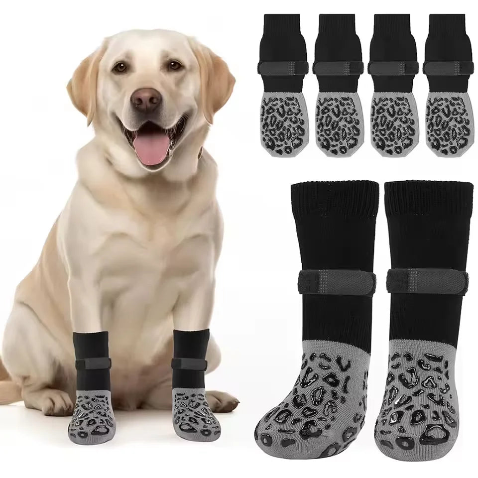 4pcs Dog Paw Protectors Anti-Slip Boots with Traction Control Adjustable Socks for Injured Paws Senior Dogs Qme