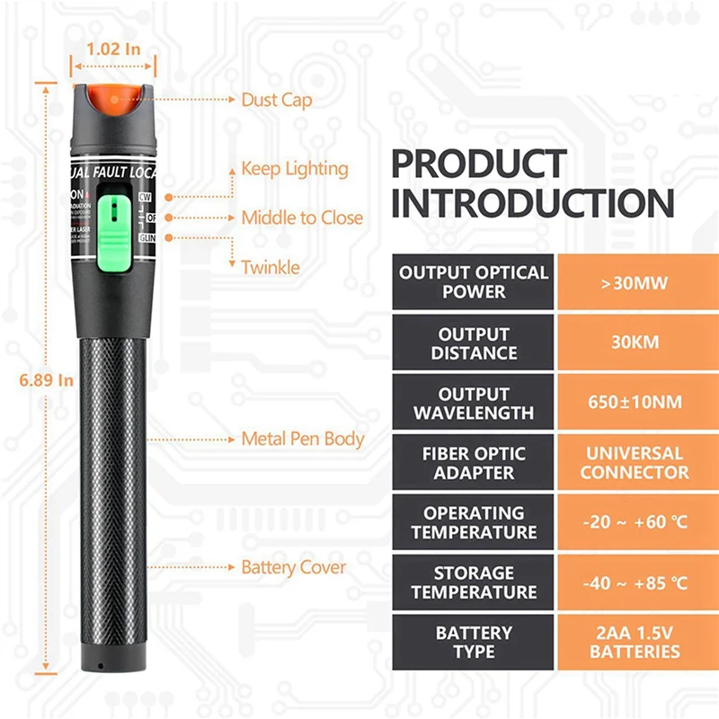 A02F-4X Visual Fault Locator, 30MW Optic Fiber Cable Tester With FC Male To LC Female Adapter, 30KM Red Light Source Meter Qme