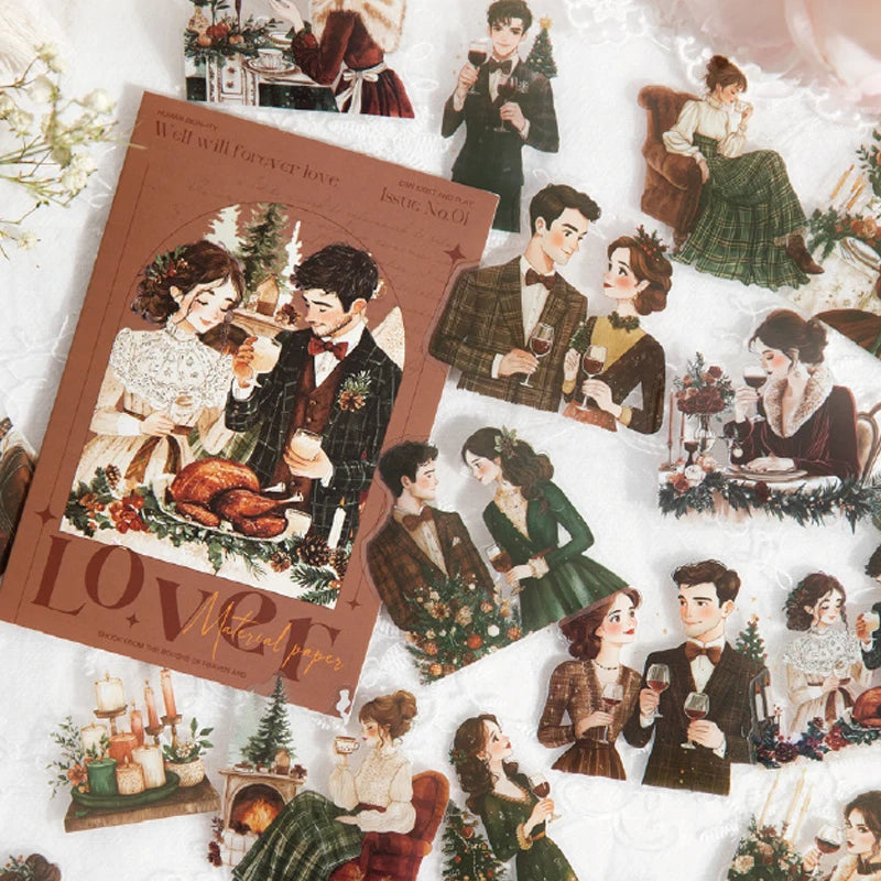 Wedding Stickers 30 Sheets Romantic Couple Scrapbook DIY Journal Phone Case Decoration Gift for Bride and Groom Qme