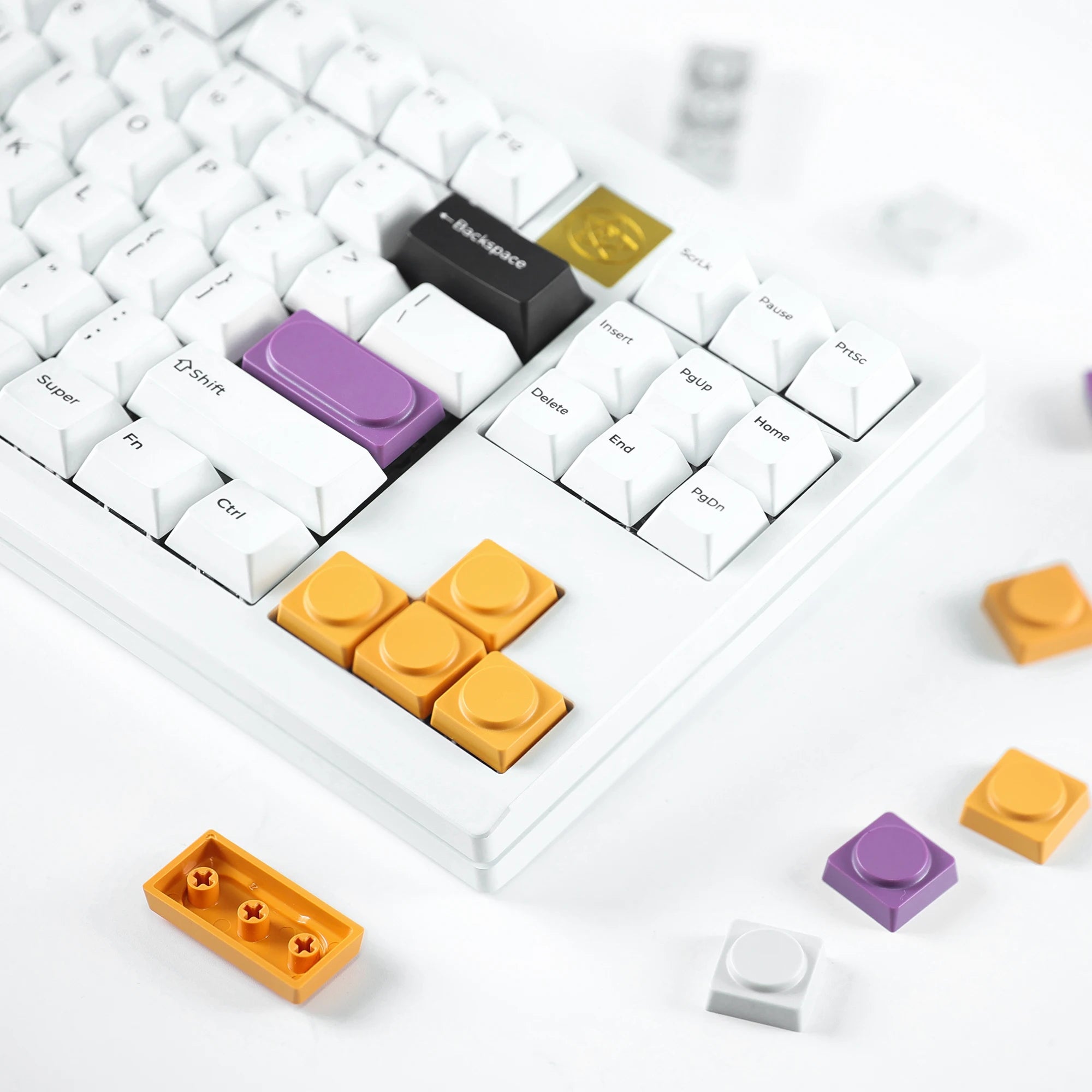 7PCS CHOSFOX Keycaps Low Profile ABS Keycaps for Gateron Low Profile MX Switch Mechanical Keyboard Ultra Thin Purole Yellow Grey Qme