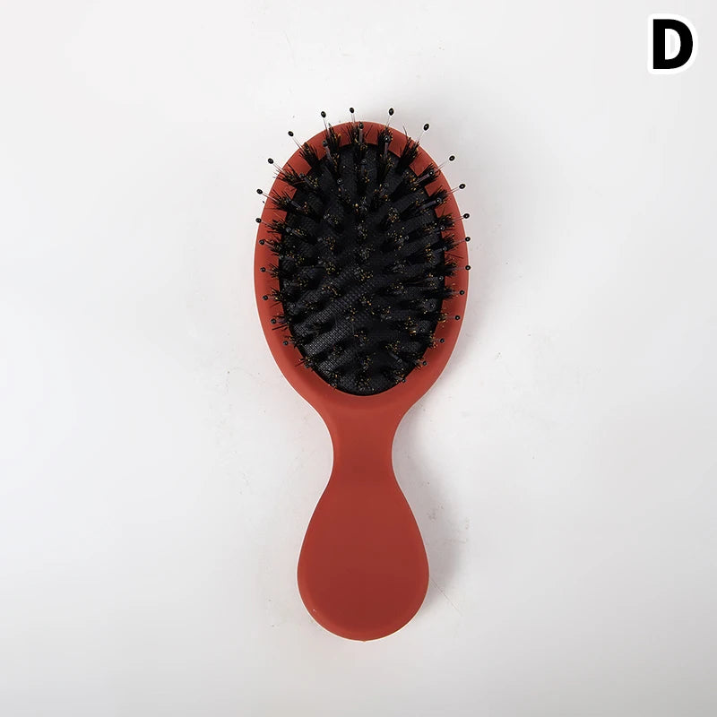 Oval Boar Bristle&nylon Hair Comb Mini Anti-static Scalp Massage Qme Red